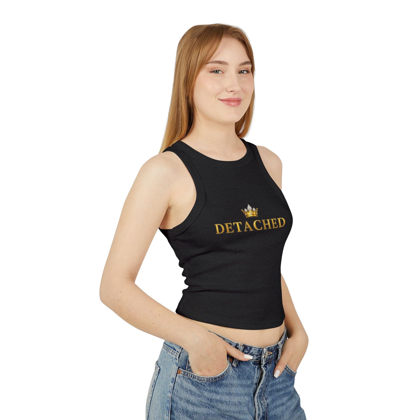 "Detached" Crown Racer Tank Top — Women's Graphic Crop Tank