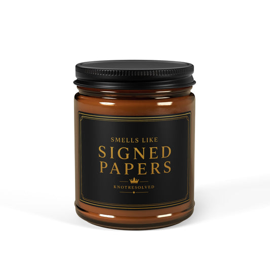 Smells Like Signed Papers Scented Soy Candle — Amber Jar