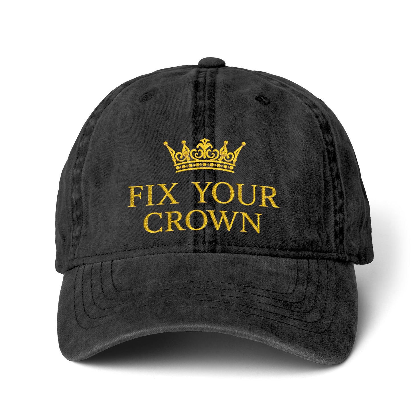 Fix Your Crown Women's Pigment-Dyed Cap : Black & Gold with Leopard