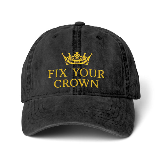 Fix Your Crown Women's Pigment-Dyed Cap : Black & Gold with Leopard